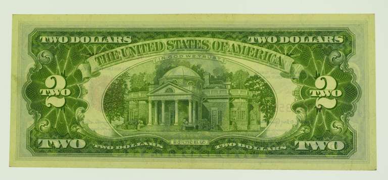 1963 $2 Two Dollar Red Seal Jefferson Bank Note US Bill