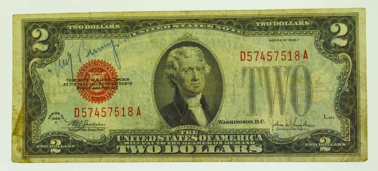1928-F Red Seal $2 Bill
