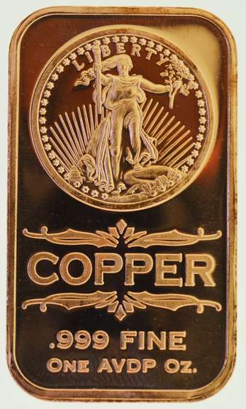 Front Walking Liberty of 1 oz .999 fine Copper Bars
