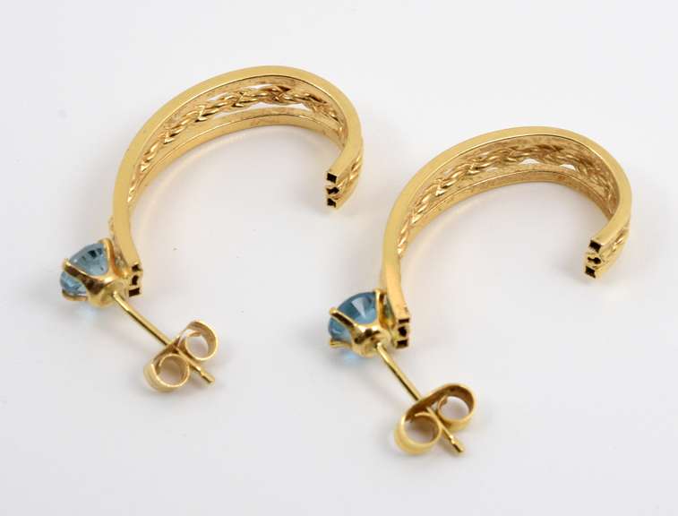 Nice J Hoop Earrings with Blue Topaz