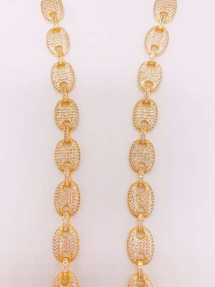 18kt Gold Plated Puff Mariner Pave Chain Necklace- 20 Inches
