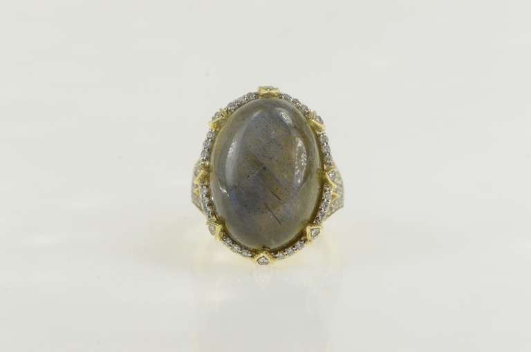 Sterling Silver Labradorite Cubic Zirconia Halo Cocktail Ring
