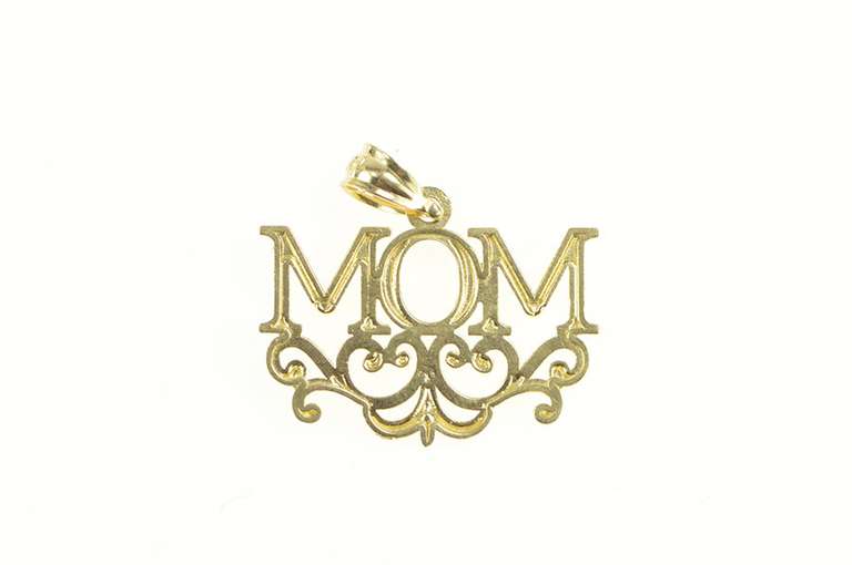 14K Yellow Gold Mom Mother's Day Ornate Scroll Filigree Charm/Pendant