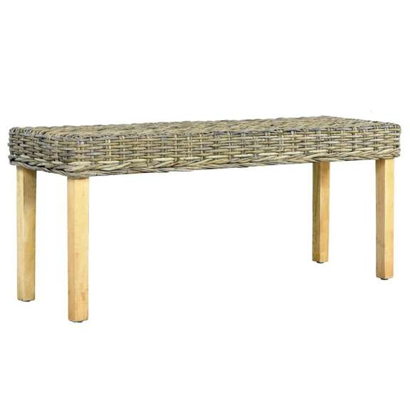 Bench 43.3in Natural Kubu Rattan and Solid Mango Wood