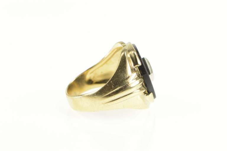 10K Yellow Gold Black Onyx Diamond Overlay Squared Statement Ring