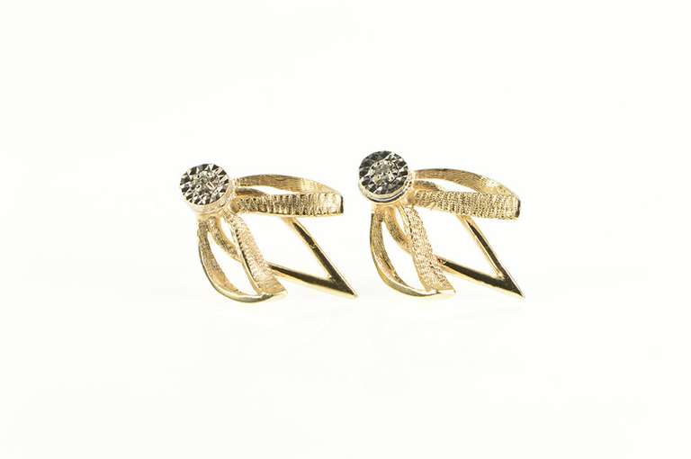 14K Yellow Gold Diamond Leaf Petal Statement Stud Earrings