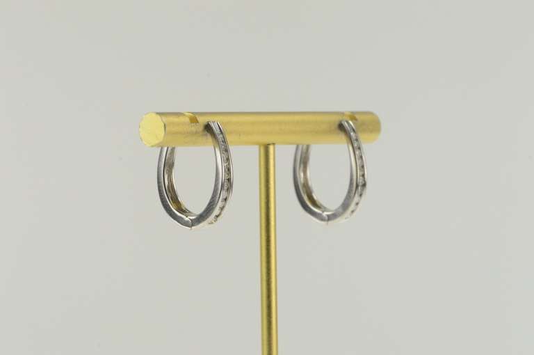 14K White Gold 0.38 Ctw Diamond Channel Inset Oval Hoop Earrings