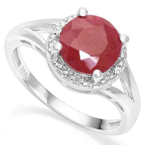 2.60 CT ENHANCED GENUINE RUBY & DIAMOND 925 STERLING SILVER COCKTAIL RING