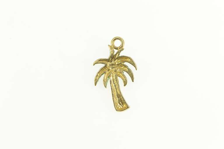 14K Yellow Gold Green Enamel Palm Tree Tropical Motif Charm/Pendant