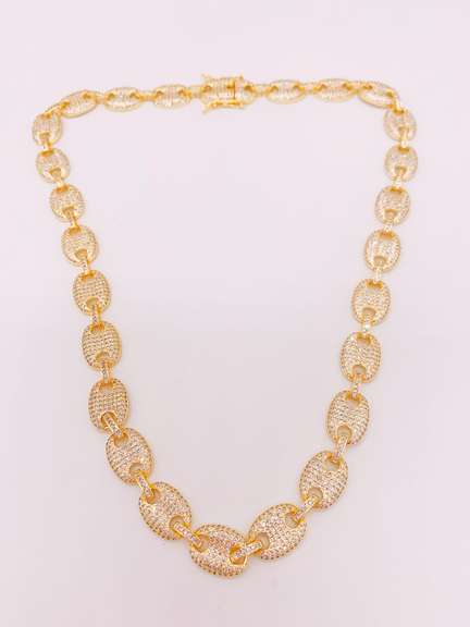 18kt Gold Plated Puff Mariner Pave Chain Necklace- 20 Inches