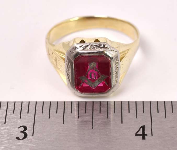 Marvelous Masonic Ruby Ring in Yellow Gold