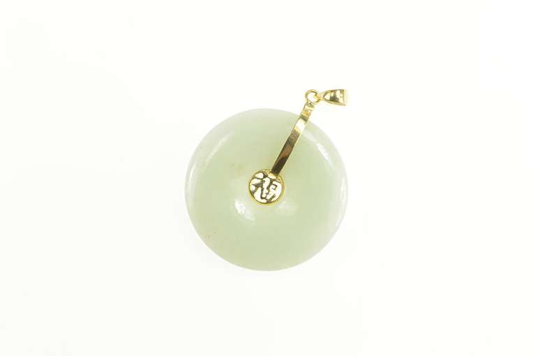 14K Yellow Gold Chinese Jadeite Bi Disc Donut Pi Circle Pendant