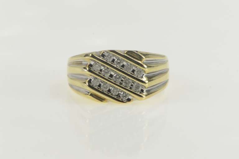10K Yellow Gold 0.50 Ctw Diamond Squared Men's Statement Ring