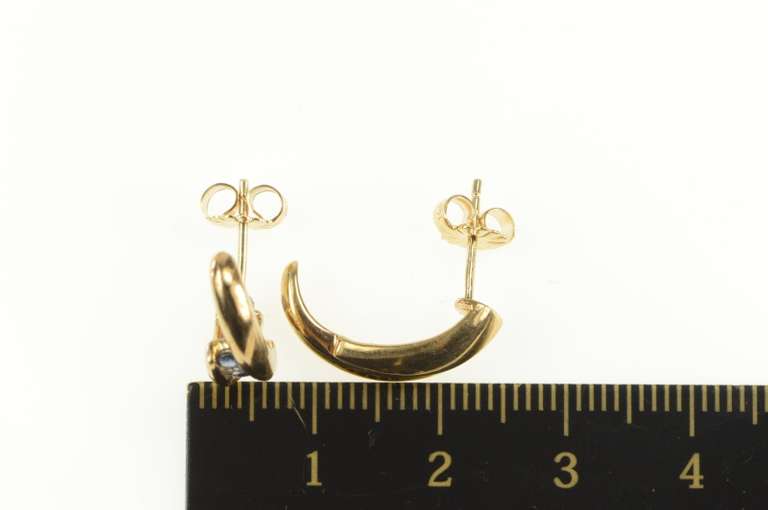 10K Yellow Gold Sapphire Diamond Semi Hoop Curved Bar Earrings