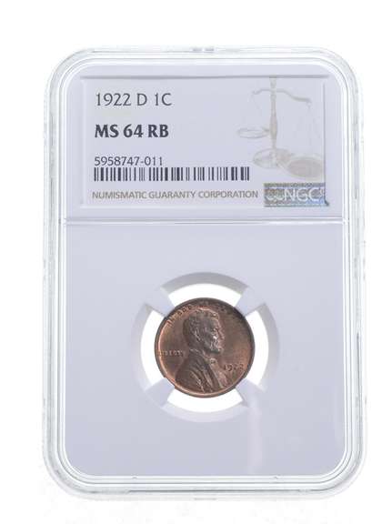 MS64 RB 1922-D Lincoln Wheat Cent - Graded NGC