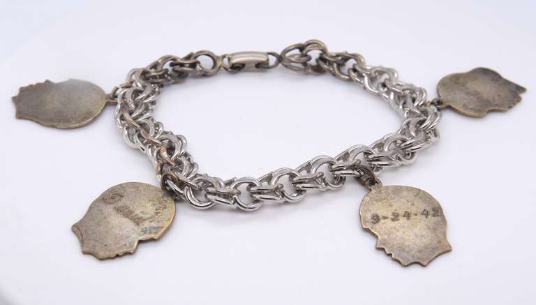 Vintage Sterling Silver Bracelet w 4 Charms