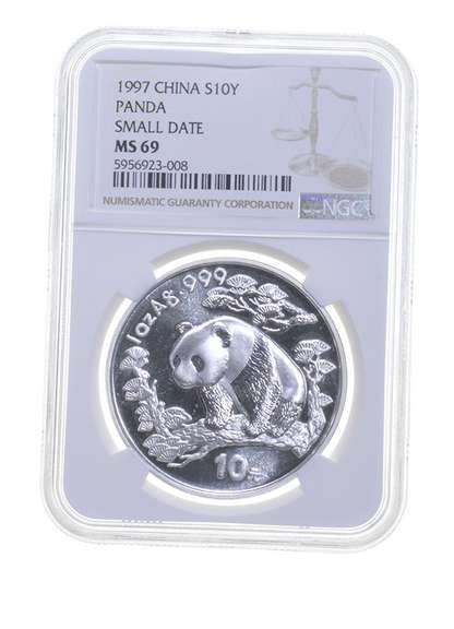 MS69 1997 China 10 Silver Yuan - Panda - Small Date - Graded NGC