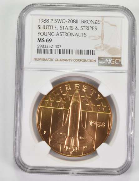 MS69 1988P Young Astronauts Bronze Medal Shuttle, Stars, & Stripes NGC