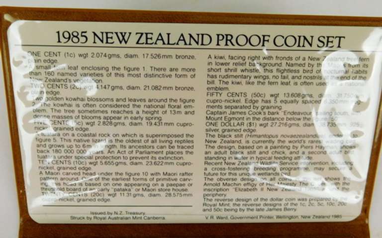 1985 New Zealand Proof Coin Set w/Silver Dollar