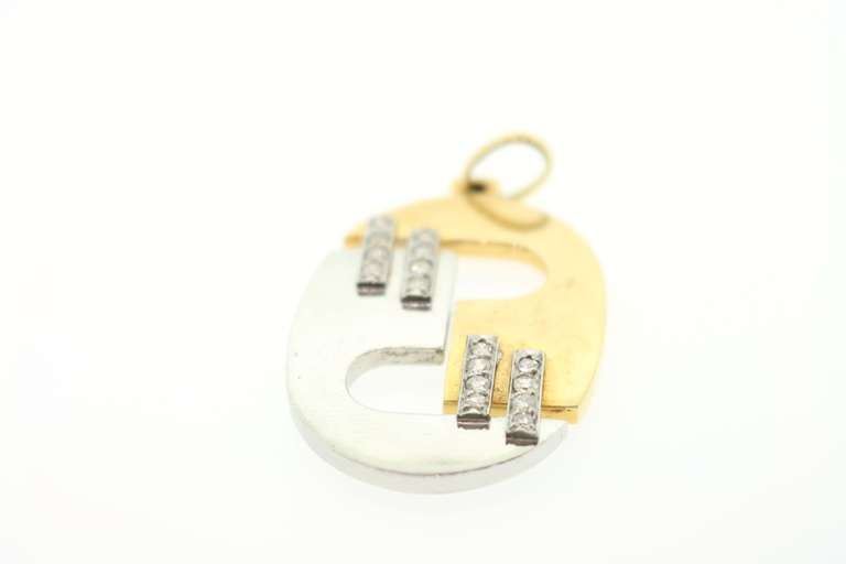 Modern 14kt and Platinum Diamond Pendant