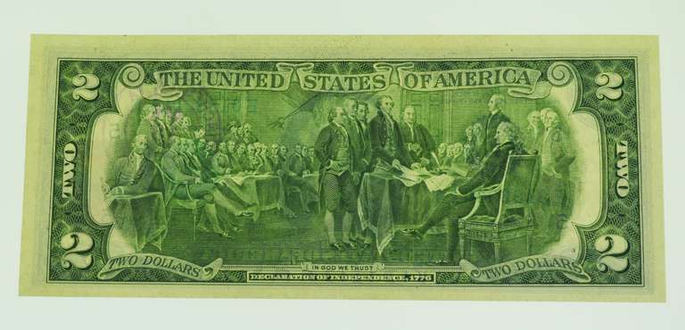 1976 Uncirculated Two Dollar Bill With April 1976 Post Mark Eagle Stamp