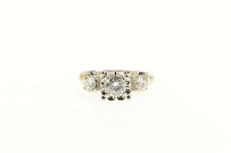 14K Yellow Gold 1.00 Ctw Diamond Three Stone Engagement Ring
