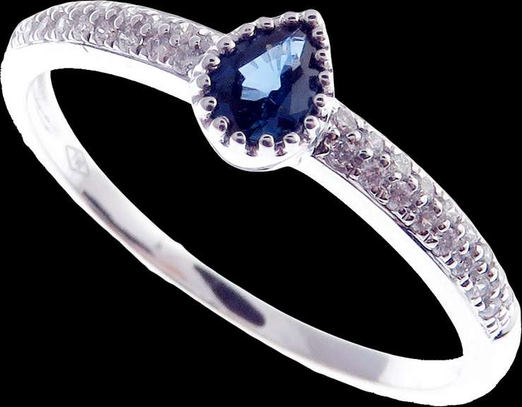 Glimmering 18k White Gold Diamond Crusted Ring with Sapphire Teardrop