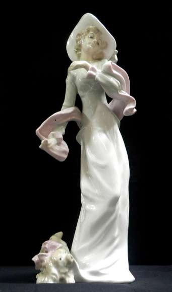 Springtime Stroll with Pup 12inc Porcelain Figurine
