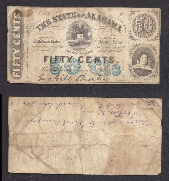 50 Cent The State Of Alabama 1863 Obsolete Circulated