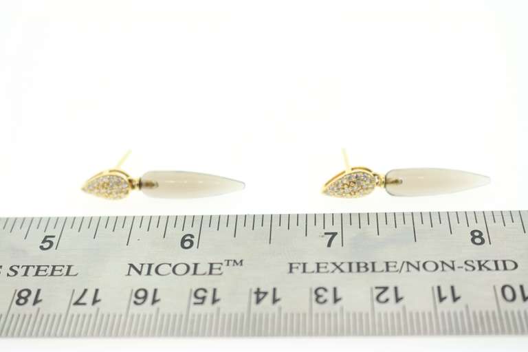 Diamond and Light Black Gemstone Dangle Earrings in 18K Yellow Gold