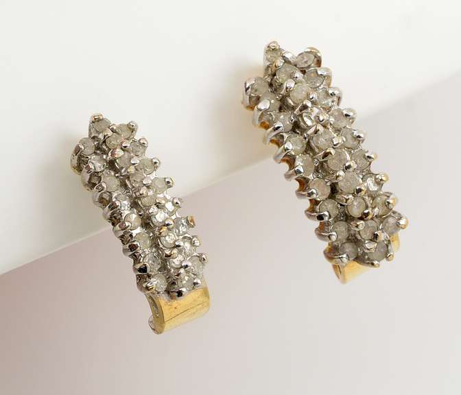 Diamond Cluster J Hoop Earrings