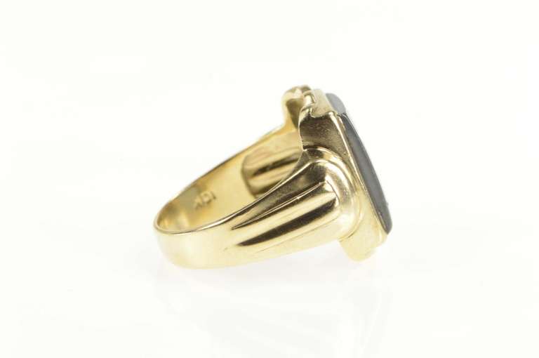 10K Yellow Gold Hematite Soldier Intaglio Retro Statement Ring