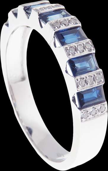 Gleaming Sapphire and Diamond Bordered 18k White Gold Ring