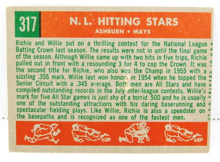 N.L. Hitting Kings, Ashburn & Mays Baseball Card