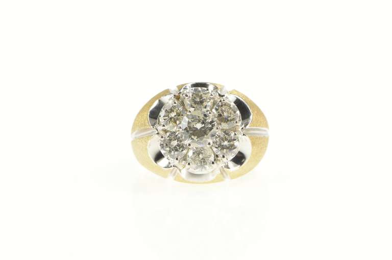 14K Yellow Gold 3.00 Ctw Retro Ornate Diamond Cluster Ring