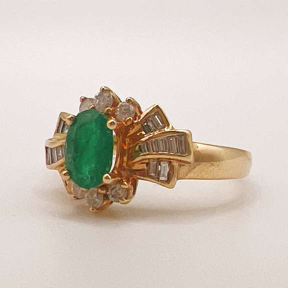 14kt Gold, Emerald, & Diamond Cocktail Ring