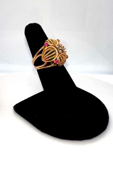 Antique 18kt Yellow Gold Diamond and Pink Topaz Ring