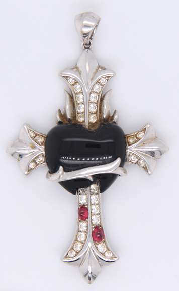 Stephen Webster Diamond Cross Bleeding Heart 18 Karat White Gold Pendant