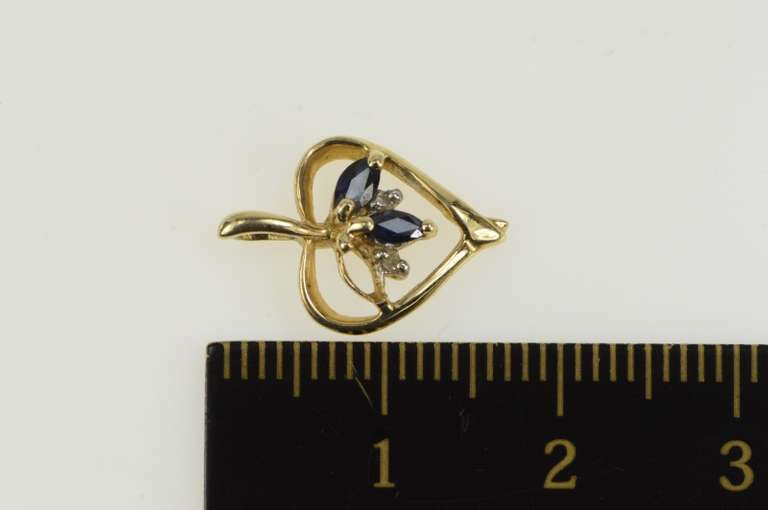 10K Yellow Gold Marquise Sapphire Diamond Accent Heart Pendant