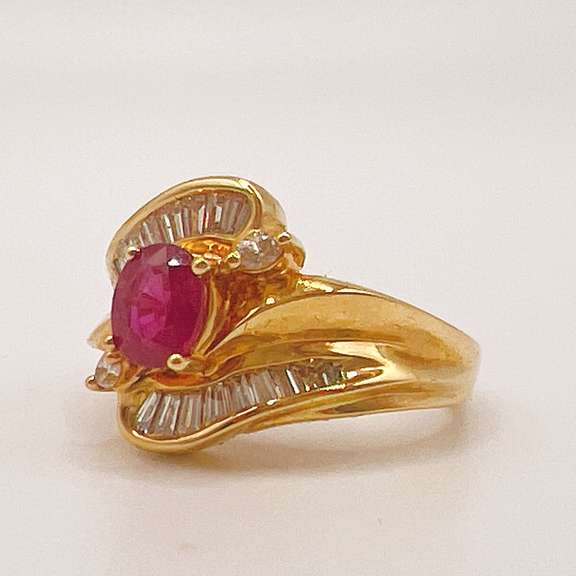 18kt Yellow Gold, Ruby, & Diamond Ring