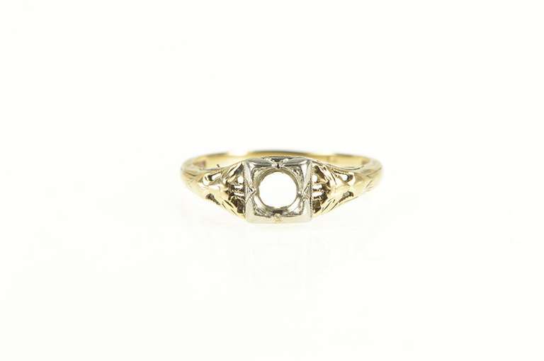 14K Yellow Gold Art Deco Filigree 4.5mm Engagement Setting Ring