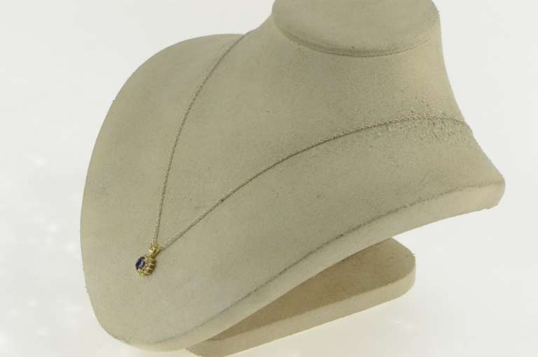 14K Yellow Gold 0.75 Ctw Oval Sapphire Diamond Halo Classic Pendant