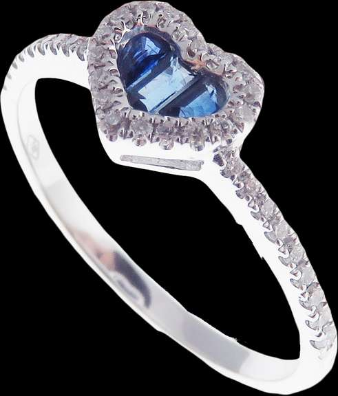 Diamond Rimmed Sapphire Heart 18k White Gold Ring