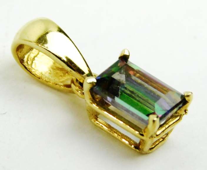 14K Mystic Topaz Emerald Cut Pendant