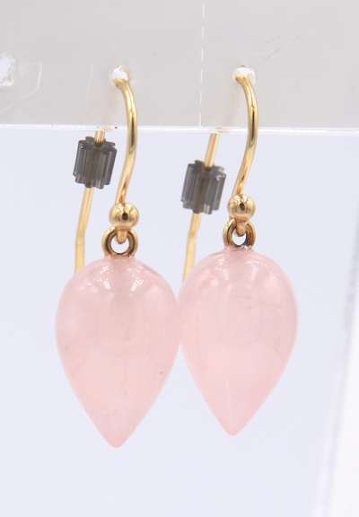 Cute Yellow Gold Rose Quartz Dangle Earrings