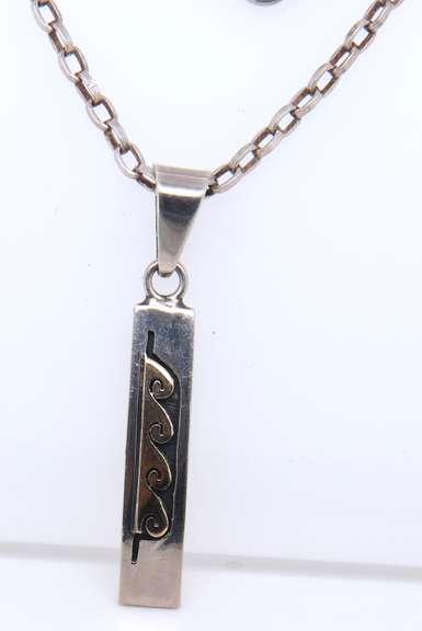 Vintage Sterling Silver and Yellow Gold Pendant on Chain Necklace