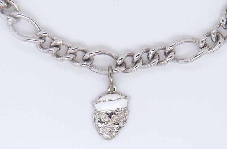 Vintage Sterling silver Figaro Link Bracelet with Charm