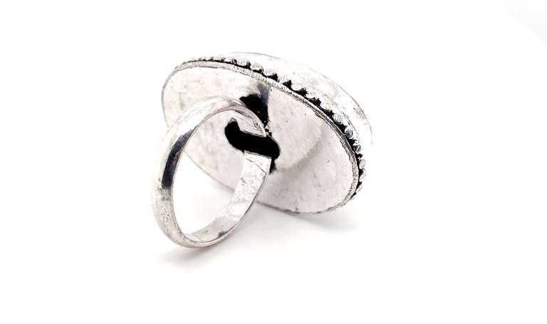 Brown Natural Gemstone in Beaded Tibetan Silver Ring