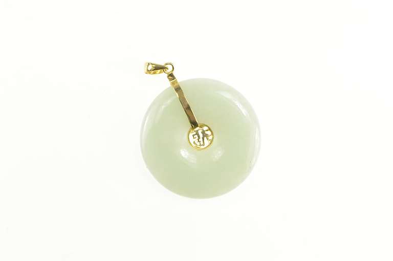 14K Yellow Gold Chinese Jadeite Bi Disc Donut Pi Circle Pendant