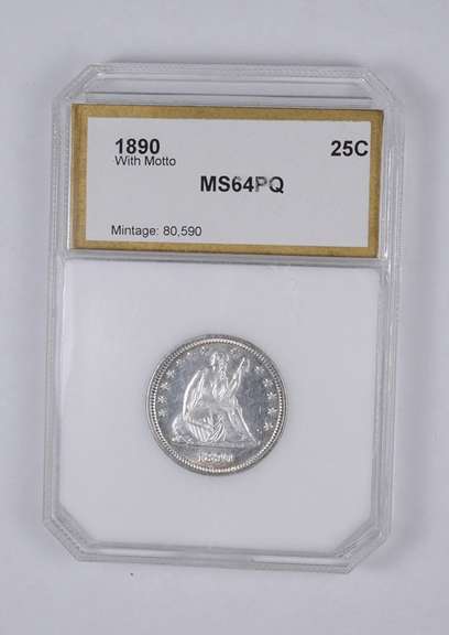 MS64 PQ 1890 Seated Liberty Quarter - With Motto - Graded PCI